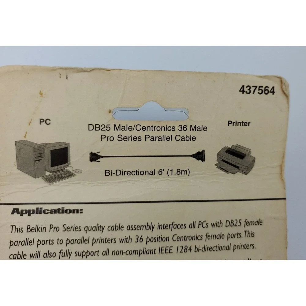 Belkin 6 Ft Parallel Printer Cable DB25 Male Centronics 36 PIN MALE Gray Bidirec